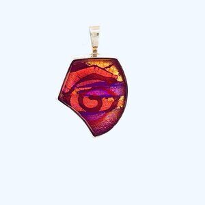 Estate Sterling Silver 925 Dichroic Glass Eye of Horus Pendant, No Chain